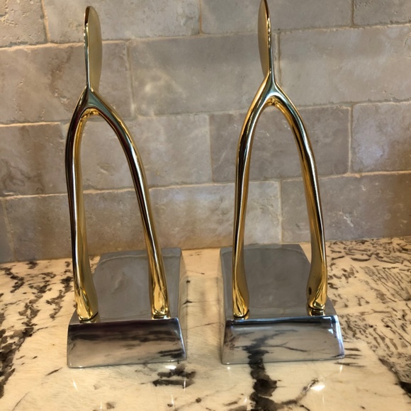 WISHBONE BOOKEND PAIR, NEW IN BOX, DESIGNER  NIMA OBEROI - Picture 3 of 4